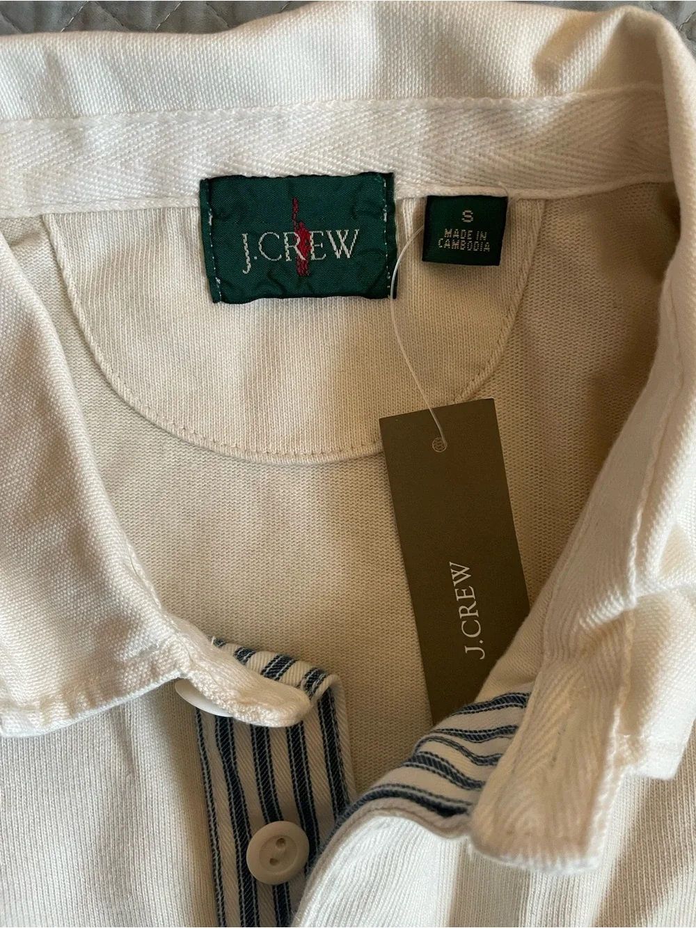 J. CREW Rugby shirt with striped placket in Natural Size S NWT $98 BW541